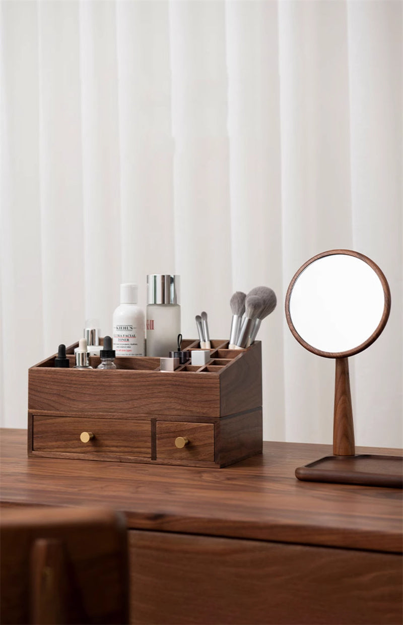 Wooden Makeup and Skincare Organizer, Multi - Compartment Desk Tidy for Beauty Products