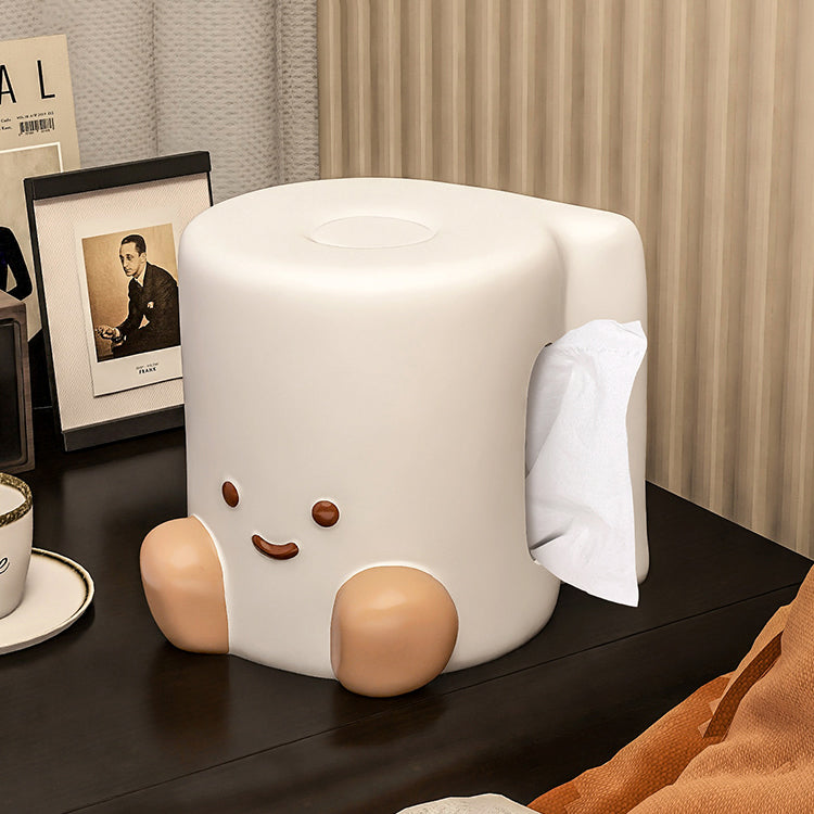 Ceramic Smiley Face Roll - Shaped Tissue Box, Cute Decorative Tissue Holder