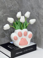 Cute Cat Paw - Shaped Ceramic Vase, Decorative Flower Holder for Home