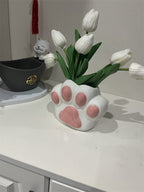 Cute Cat Paw - Shaped Ceramic Vase, Decorative Flower Holder for Home