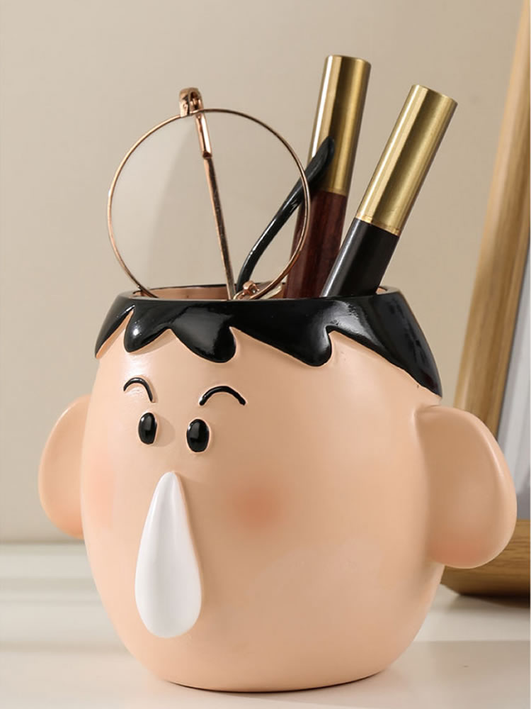 Cute Cartoon Character Pen Holder, Whimsical Desk Organizer for Pens & Small Items