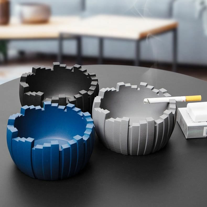 Cement Ashtray with Geometric Art, Modern Minimalist Cigarette Ashtray