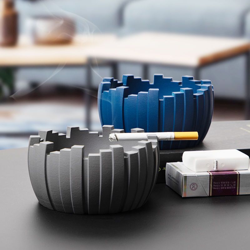 Cement Ashtray with Geometric Art, Modern Minimalist Cigarette Ashtray