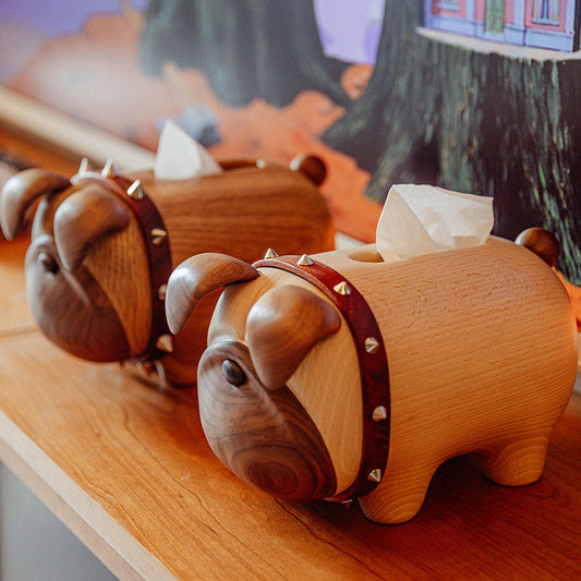 Handcrafted Wooden Bulldog Tissue Box – Decorative Pet-Themed Facial Tissue Dispenser for Home, Office, and Gift-Giving