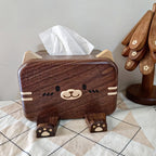 Cat - Shaped Wooden Tissue Box with Phone Stand, Cute Decorative Tissue Holder