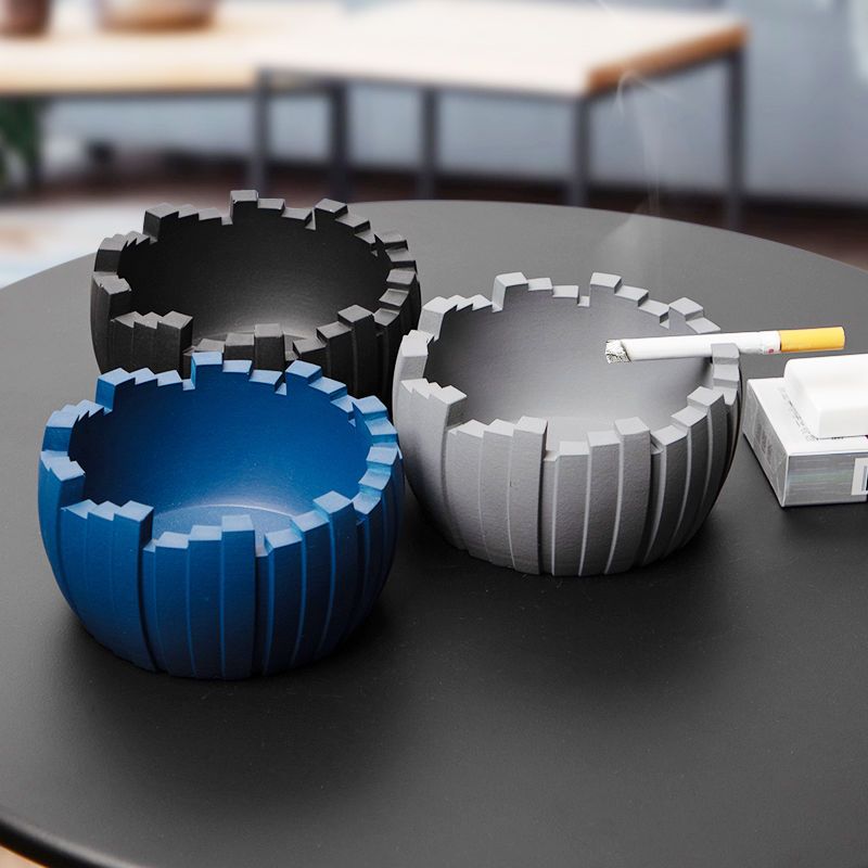 Cement Ashtray with Geometric Art, Modern Minimalist Cigarette Ashtray