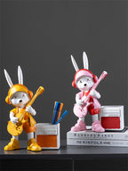 Rock Rabbit Figurine Pen Holder, Cute Desk Decor for Home,Office