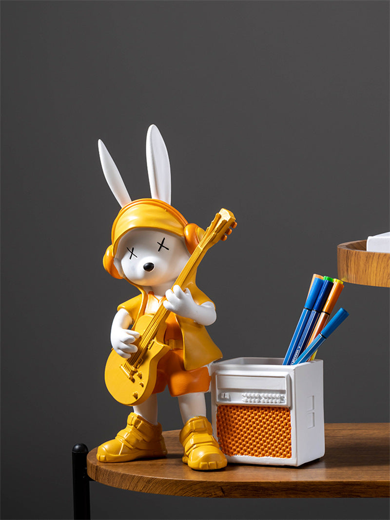 Rock Rabbit Figurine Pen Holder, Cute Desk Decor for Home,Office