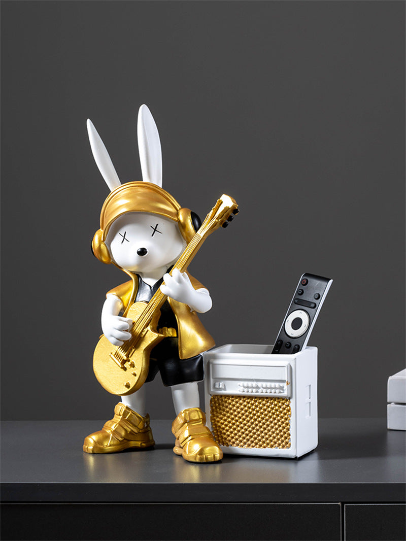 Rock Rabbit Figurine Pen Holder, Cute Desk Decor for Home,Office