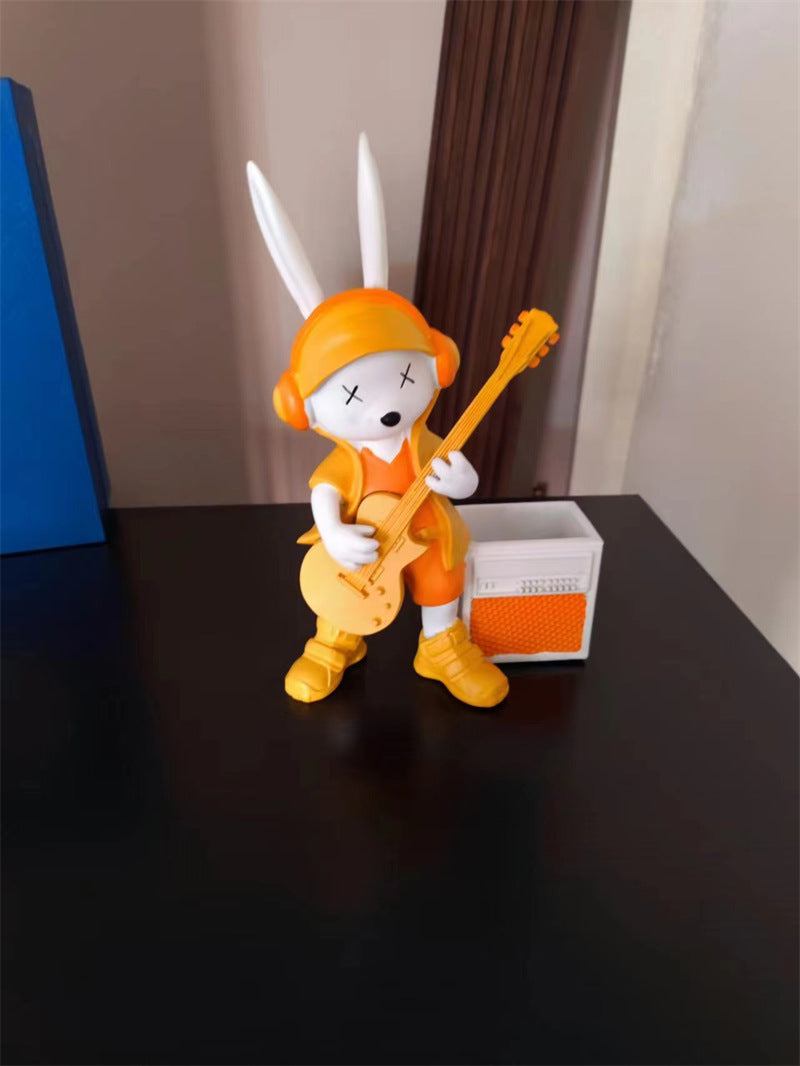 Rock Rabbit Figurine Pen Holder, Cute Desk Decor for Home,Office
