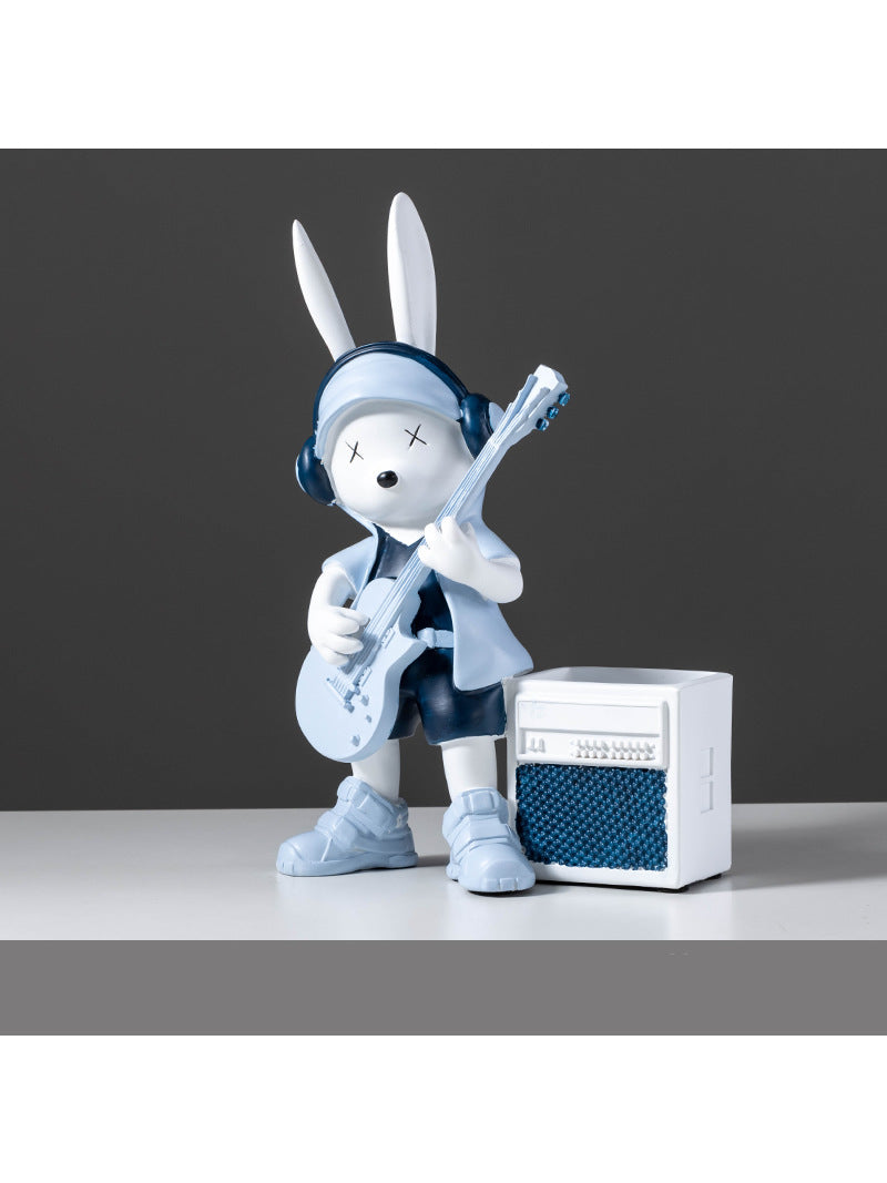 Rock Rabbit Figurine Pen Holder, Cute Desk Decor for Home,Office