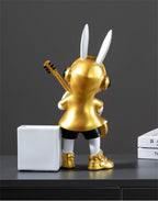 Rock Rabbit Figurine Pen Holder, Cute Desk Decor for Home,Office