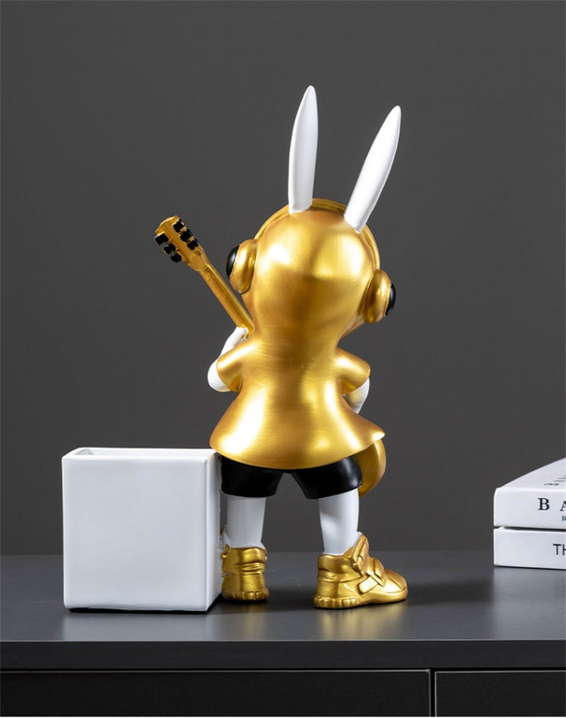 Rock Rabbit Figurine Pen Holder, Cute Desk Decor for Home,Office