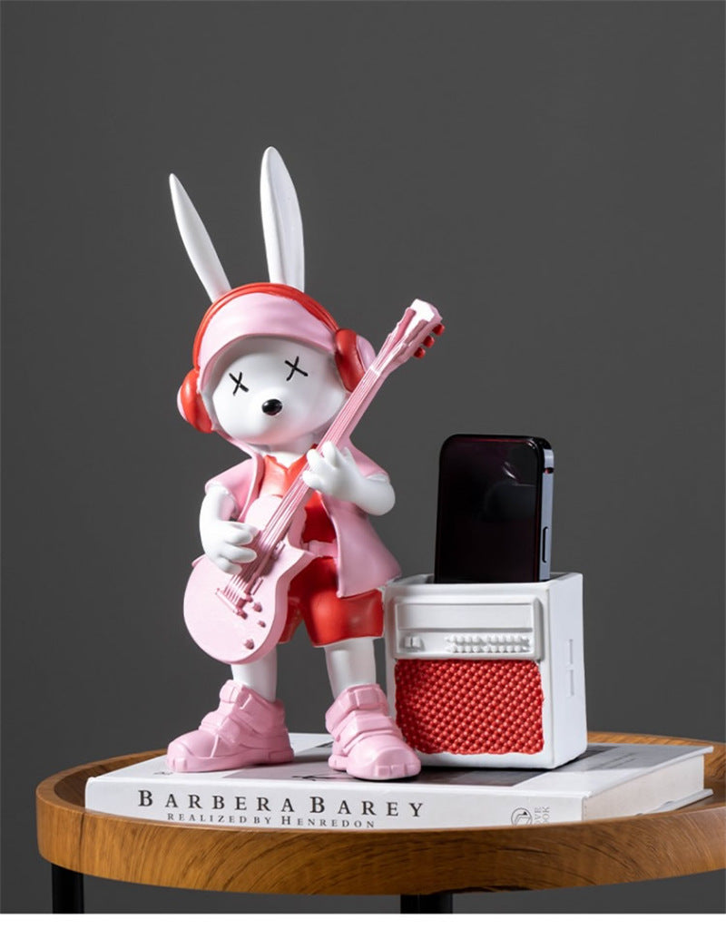 Rock Rabbit Figurine Pen Holder, Cute Desk Decor for Home,Office