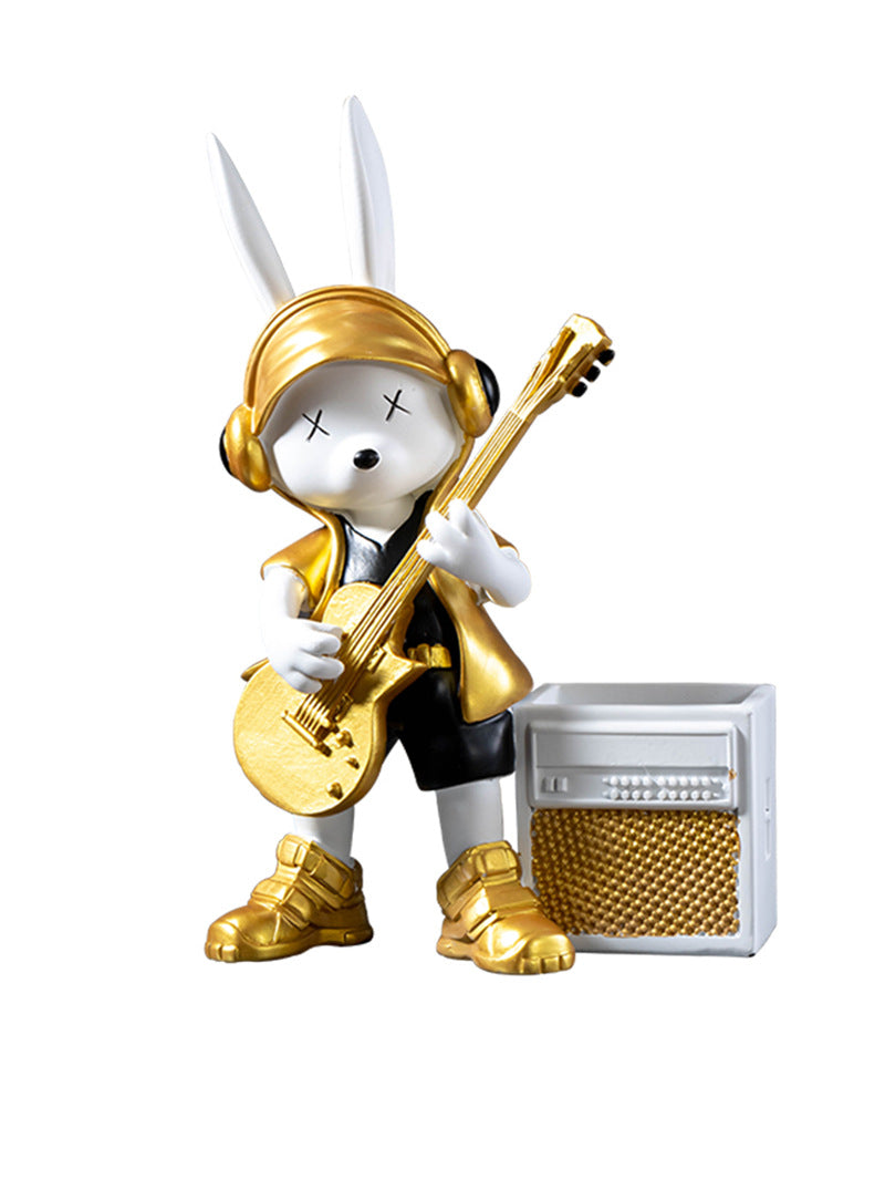 Rock Rabbit Figurine Pen Holder, Cute Desk Decor for Home,Office