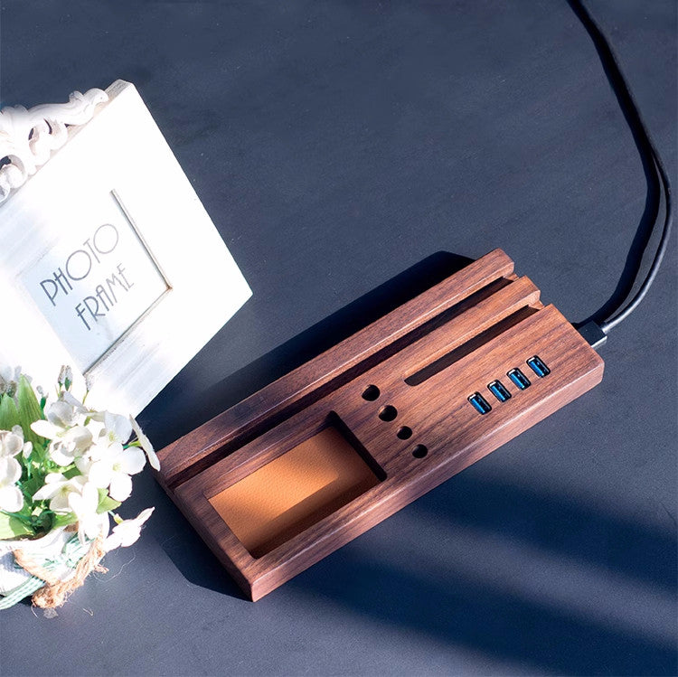 Wooden Desk Organizer with USB Hub & Phone Stand, Multi - Functional Desktop Storage Station