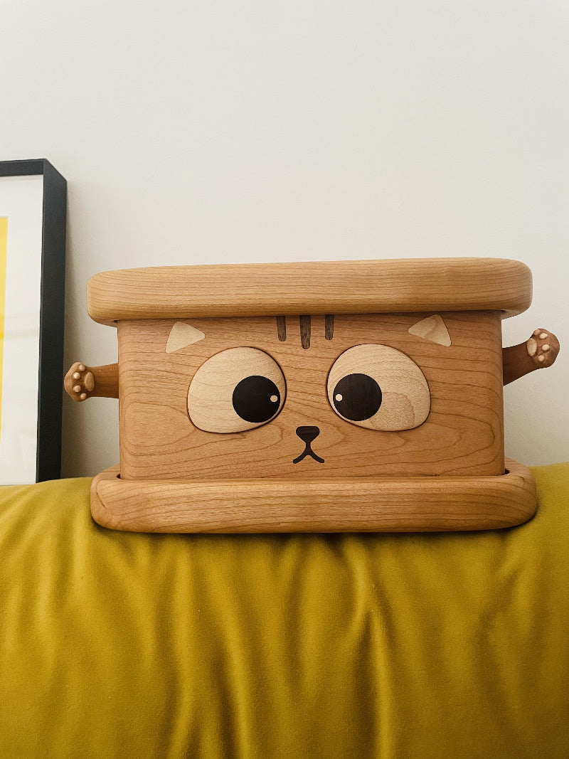 Whimsical Wooden Cat Tissue Box,for Living Room, Nursery, and Office