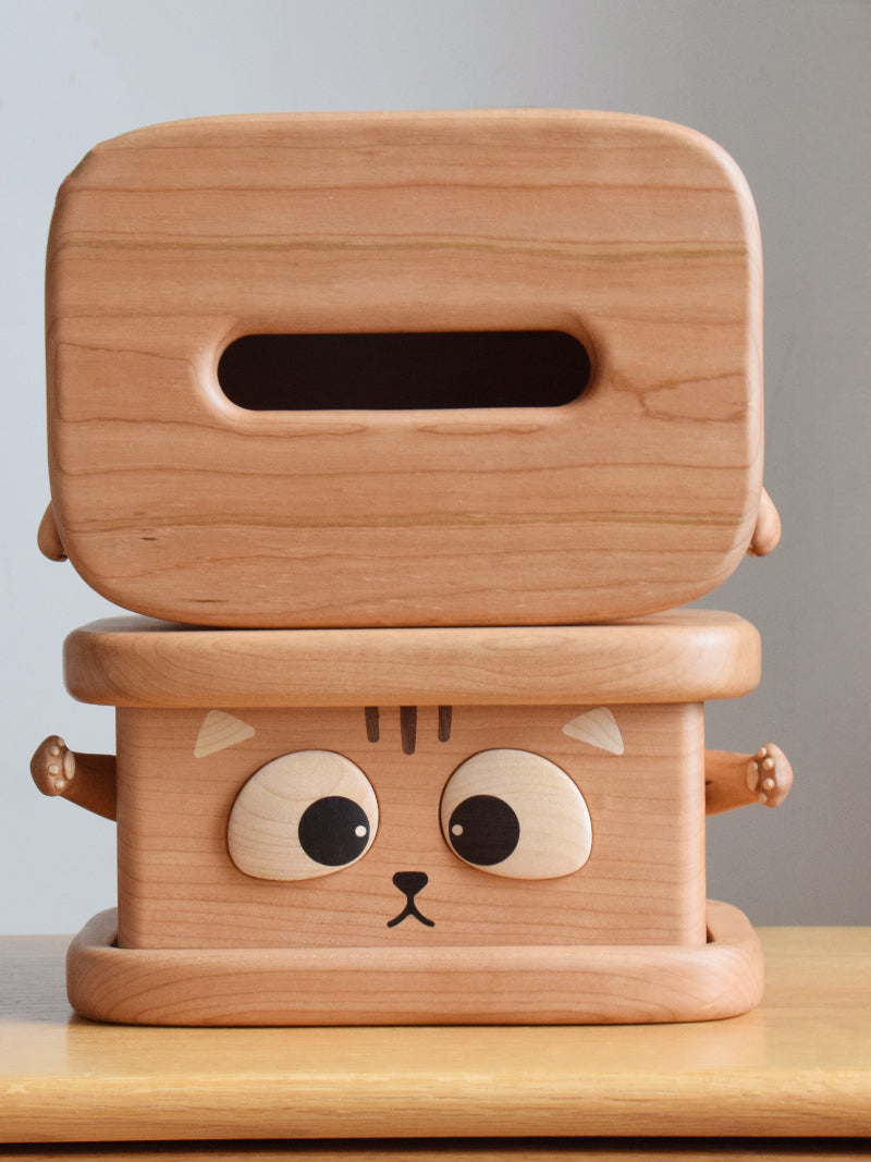 Whimsical Wooden Cat Tissue Box,for Living Room, Nursery, and Office