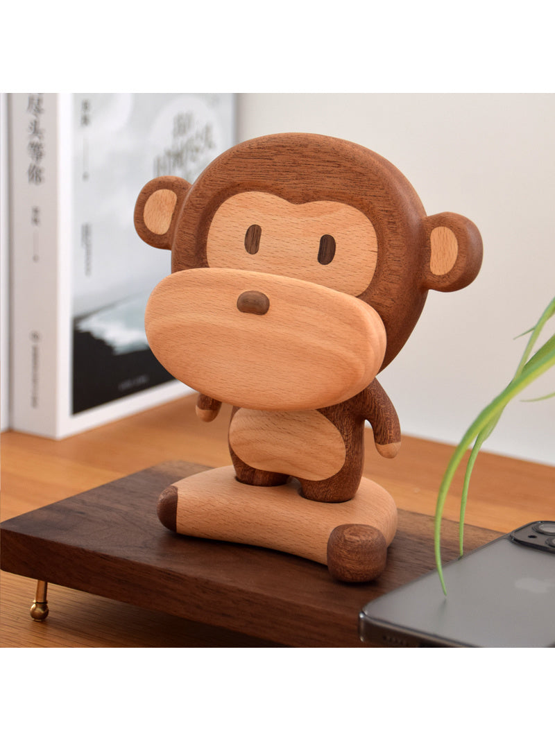 Wooden Monkey - Shaped Phone Stand, Cute Animal Cell Phone Holder for Desk