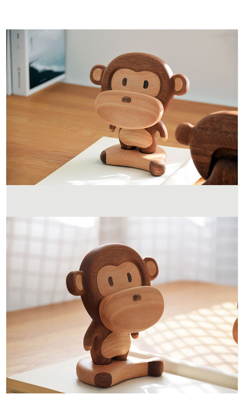 Wooden Monkey - Shaped Phone Stand, Cute Animal Cell Phone Holder for Desk