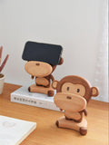 Wooden Monkey - Shaped Phone Stand, Cute Animal Cell Phone Holder for Desk