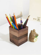 Wooden Pen Holder with Legs, Square Desk Organizer for Pencils, Markers & Office Supplies