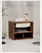 Wooden Tissue Box and Storage Compartments, Multifunctional Desk Organizer