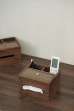 Wooden Tissue Box and Storage Compartments, Multifunctional Desk Organizer
