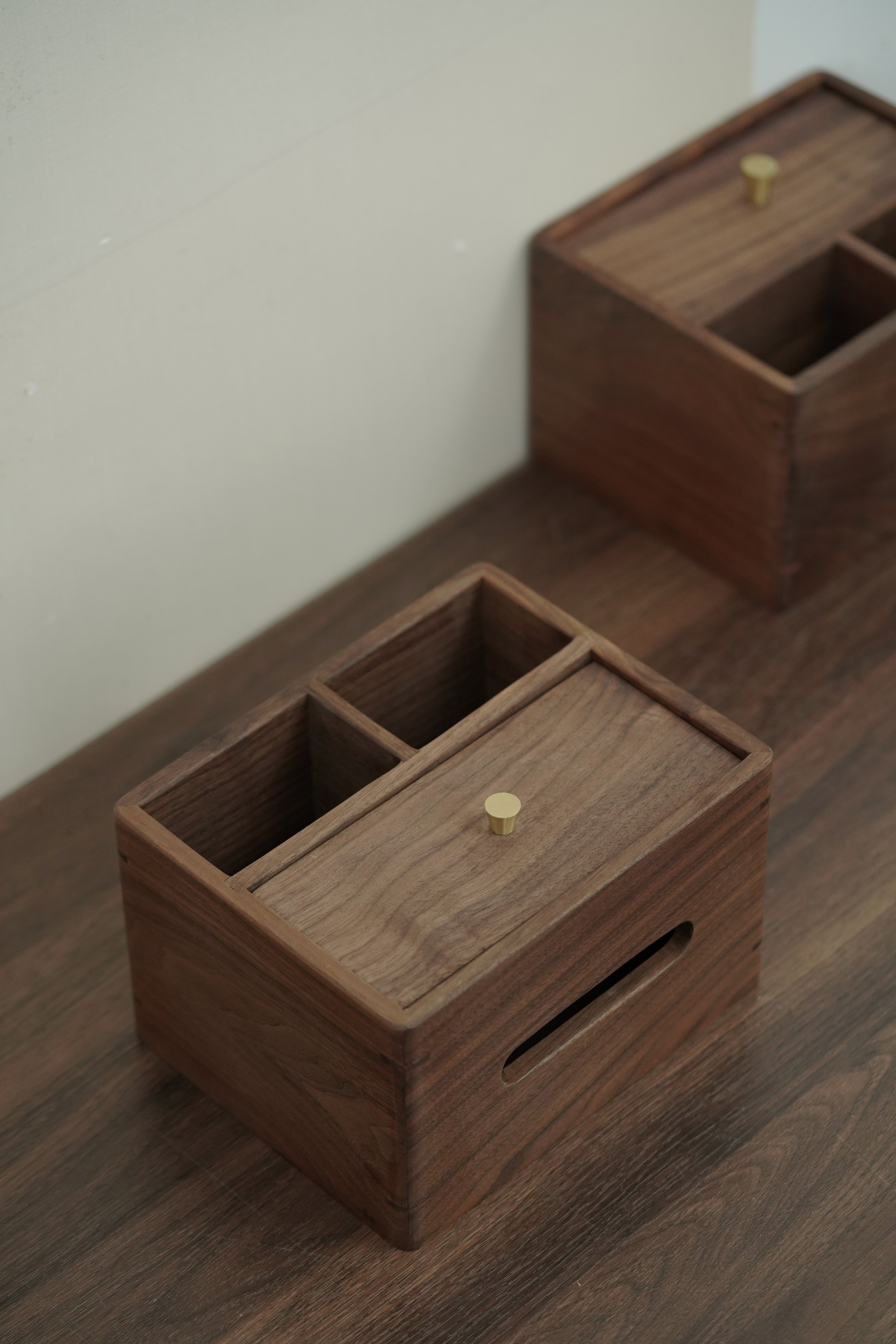 Wooden Tissue Box and Storage Compartments, Multifunctional Desk Organizer