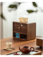 Wooden Tissue Box and Storage Compartments, Multifunctional Desk Organizer