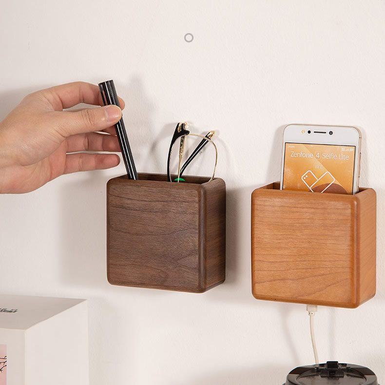 Adhesive Wall Storage Boxes, Home Wooden Wall - Mounted Organizers