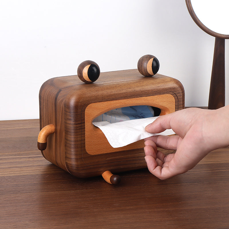 Cute Wooden Monster Tissue Box – Fun Cartoon Tissue Holder for Home & Office