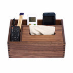 Walnut Wooden Tissue Box with Remote & Desk Organizer – Multi-Functional Storage Holder
