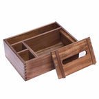 Walnut Wooden Tissue Box with Remote & Desk Organizer – Multi-Functional Storage Holder
