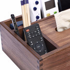 Walnut Wooden Tissue Box with Remote & Desk Organizer – Multi-Functional Storage Holder