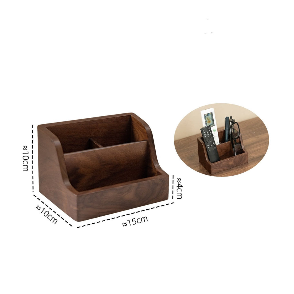 Black Walnut Wood Desktop Organizer & Remote Control Holder - Multi-Slot Pen Caddy & Cosmetics Storage Box