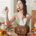 Charming Black Walnut Cat Facial Tissue Box Holder -  for Home,Office Organizer
