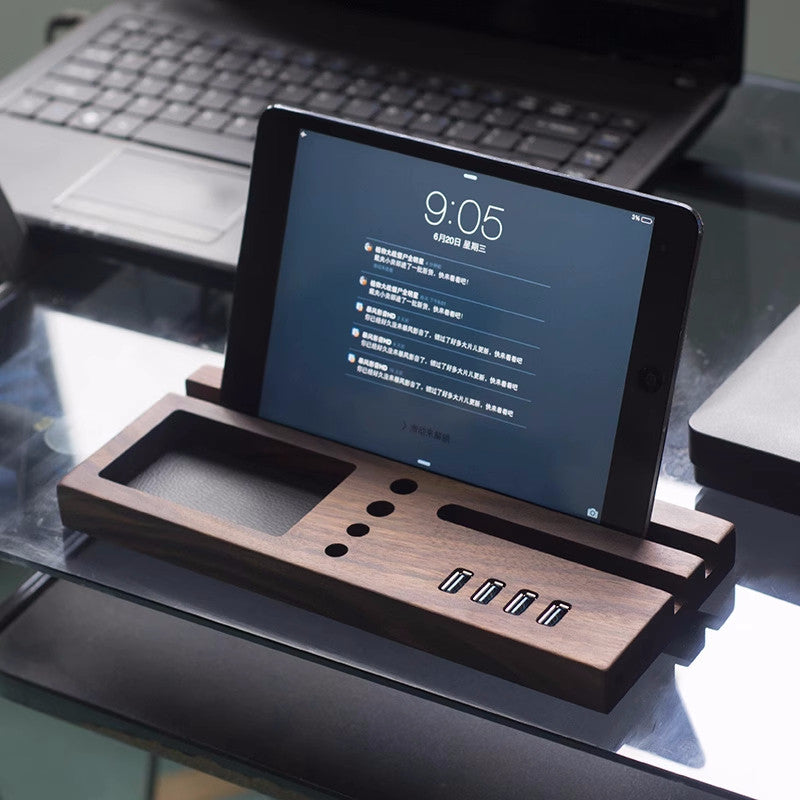 Wooden Desk Organizer with USB Hub & Phone Stand, Multi - Functional Desktop Storage Station