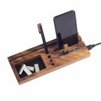 Wooden Desk Organizer with USB Hub & Phone Stand, Multi - Functional Desktop Storage Station