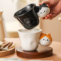 Cute 3D Cat Handle Ceramic Mug, Tabby Cat Coffee Cup, Whimsical Cat-Themed Tea Mug