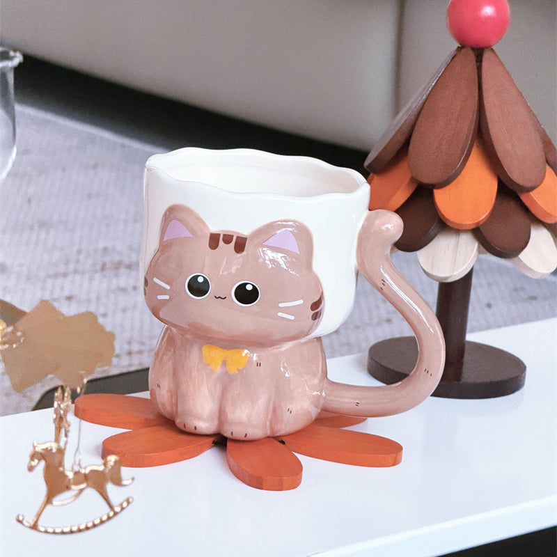 Cute 3D Cat-Shaped Ceramic Mug , Adorable Kitten Coffee Cup, Whimsical Large Capacity Milk Cup