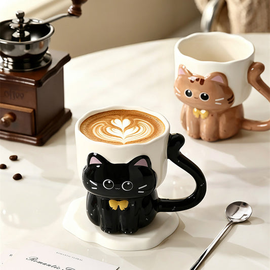 Cute 3D Cat-Shaped Ceramic Mug , Adorable Kitten Coffee Cup, Whimsical Large Capacity Milk Cup