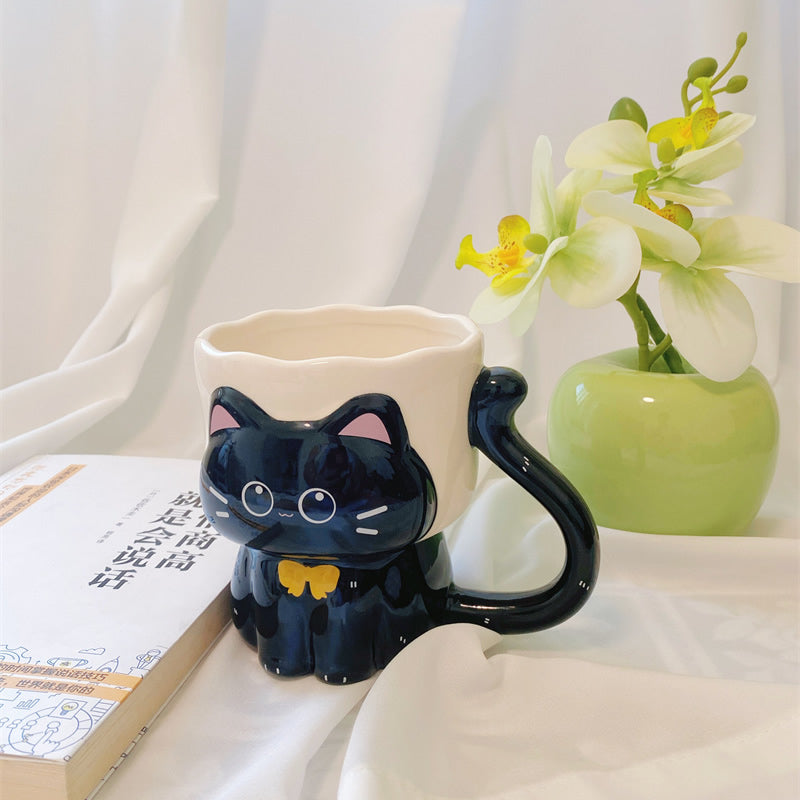 Cute 3D Cat-Shaped Ceramic Mug , Adorable Kitten Coffee Cup, Whimsical Large Capacity Milk Cup