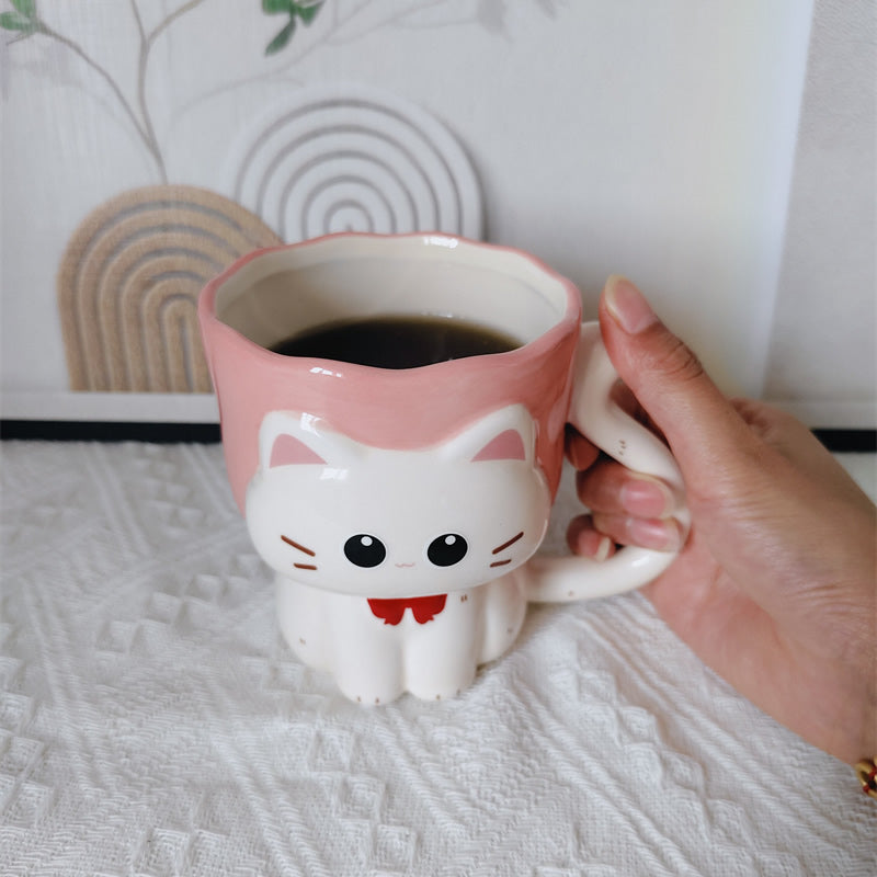 Cute 3D Cat-Shaped Ceramic Mug , Adorable Kitten Coffee Cup, Whimsical Large Capacity Milk Cup
