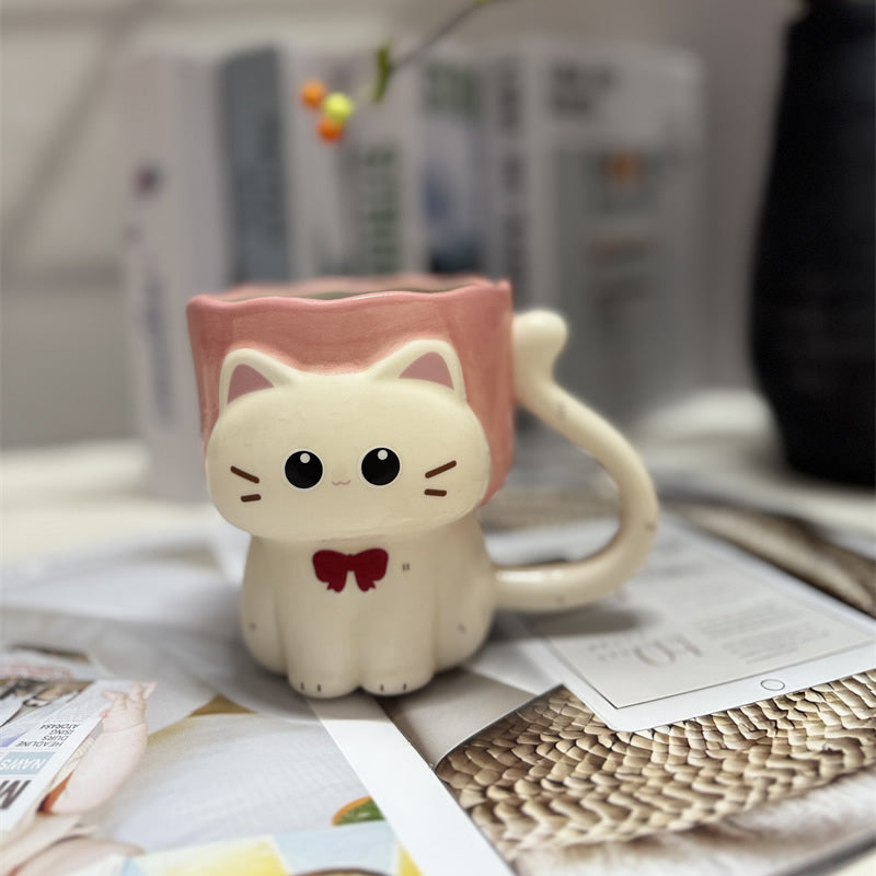 Cute 3D Cat-Shaped Ceramic Mug , Adorable Kitten Coffee Cup, Whimsical Large Capacity Milk Cup