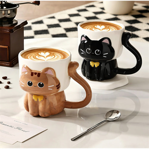 Cute 3D Cat-Shaped Ceramic Mug , Adorable Kitten Coffee Cup, Whimsical Large Capacity Milk Cup