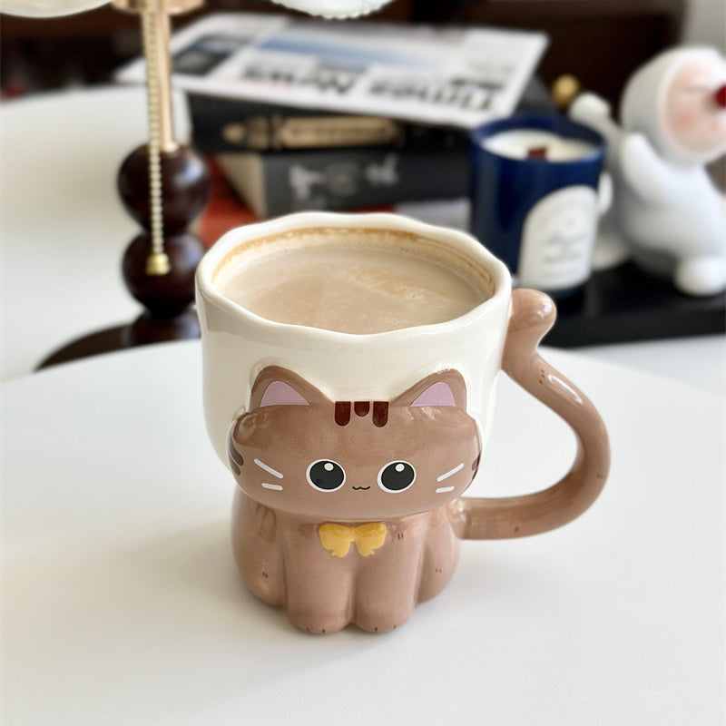 Cute 3D Cat-Shaped Ceramic Mug , Adorable Kitten Coffee Cup, Whimsical Large Capacity Milk Cup