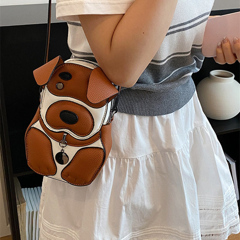 Cute 3D Dog-Shaped Crossbody Mini Bag, Leather Cartoon Sling Purse, Novelty Shoulder Bag for Women & Teens
