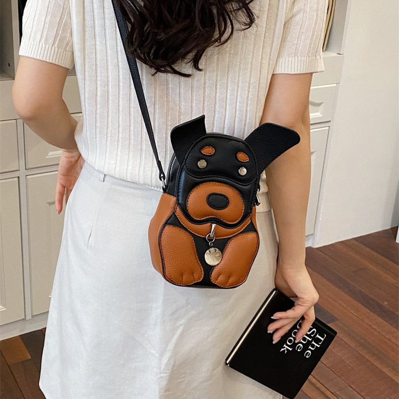 Cute 3D Dog-Shaped Crossbody Mini Bag, Leather Cartoon Sling Purse, Novelty Shoulder Bag for Women & Teens