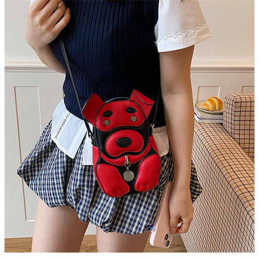 Cute 3D Dog-Shaped Crossbody Mini Bag, Leather Cartoon Sling Purse, Novelty Shoulder Bag for Women & Teens